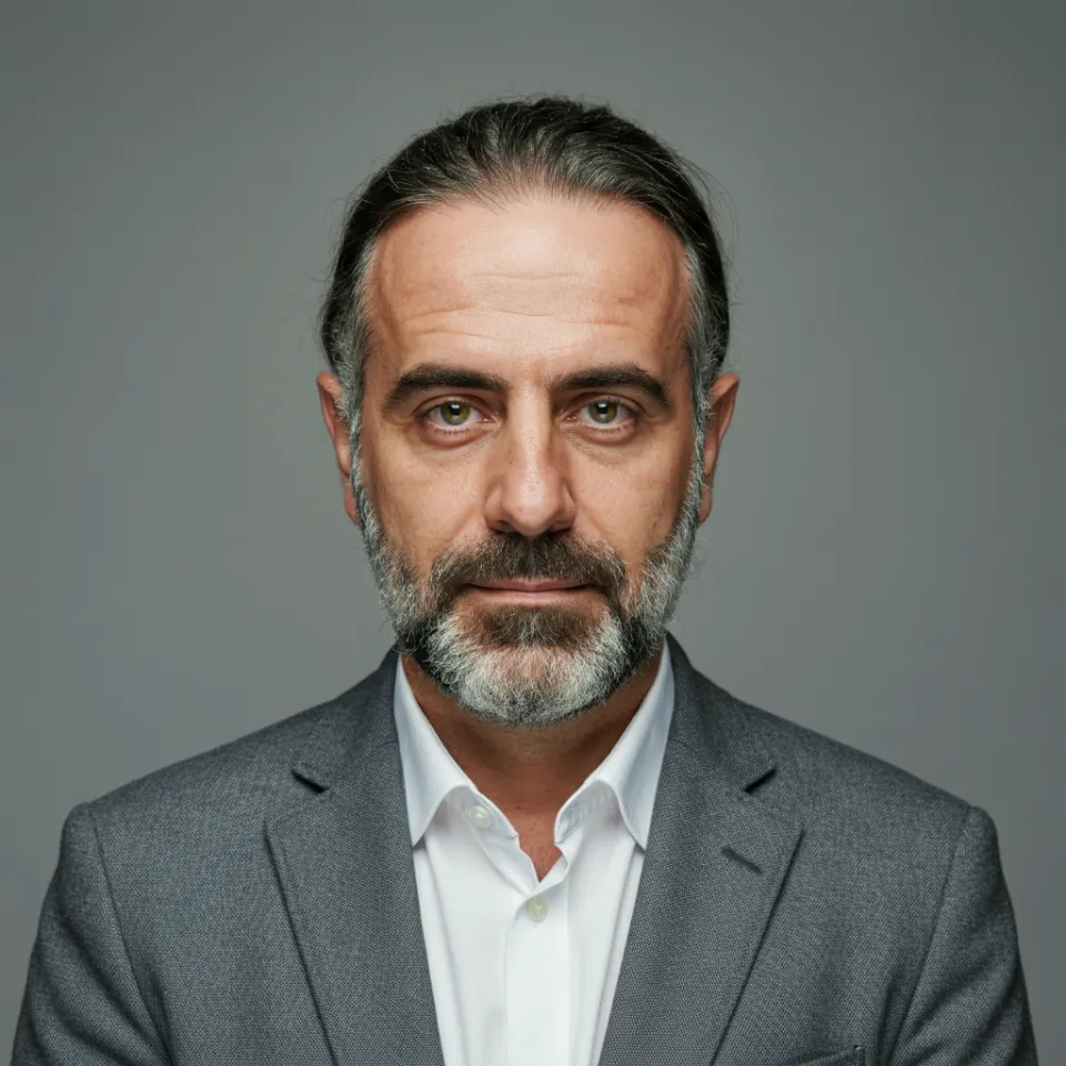 Foto de Paulo Sousa no escritório sorrindo